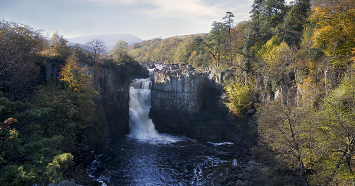 View of High Force Waterfall, County Durham during autumn season.